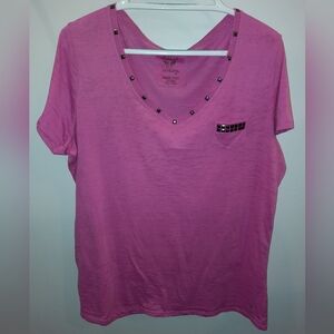 Ariat Bright Pink V Neck Womens Size XXL Short Sleeve Excellent Used Condition